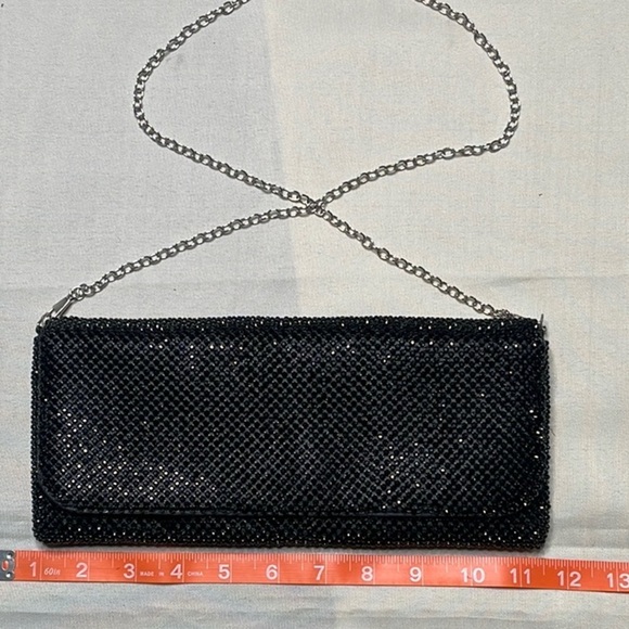 Sequin Black Evening Clutch with Chain Strap - Picture 5 of 8